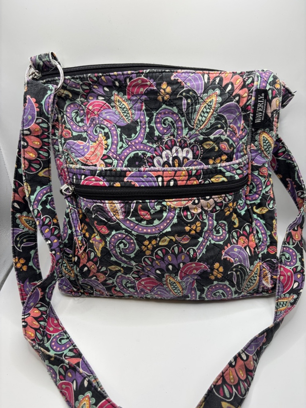 Waverly Black Multi Paisley Quilted Crossbody